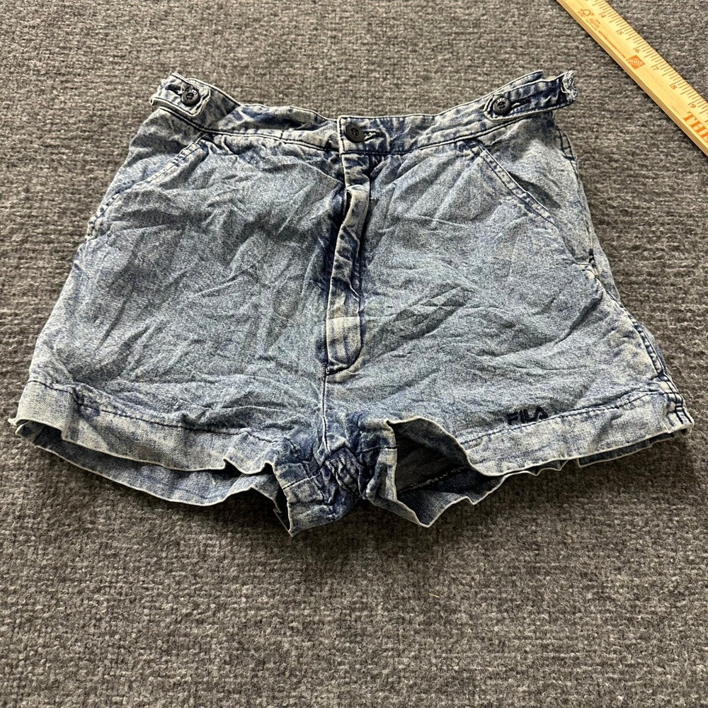 Fila Shorts Womens Size 30 Blue Acid Wash Denim High Waist Retro Athletic 33509
